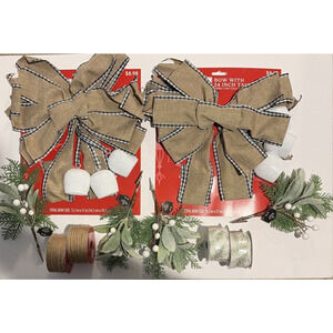 Christmas Cowbell Bows Jute Gift Trim Ribbon Berry Greenery Bundle of 10 NEW